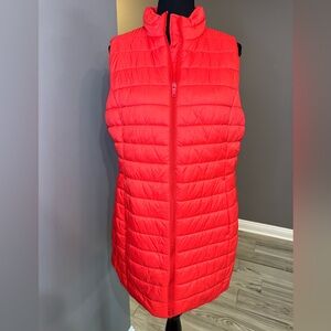 Liz Claiborne Women's Mid Length Quilted Puffer Vest With Pockets Size L Red
